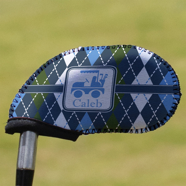 Custom Blue Argyle Golf Club Iron Cover (Personalized)