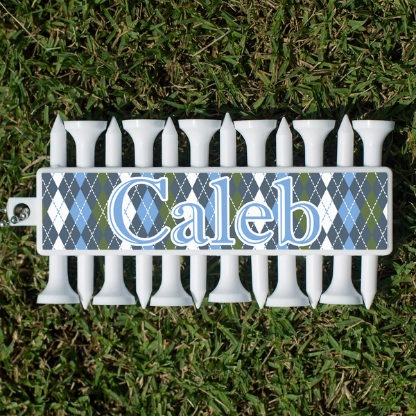 Custom Blue Argyle Golf Tees & Ball Markers Set (Personalized)