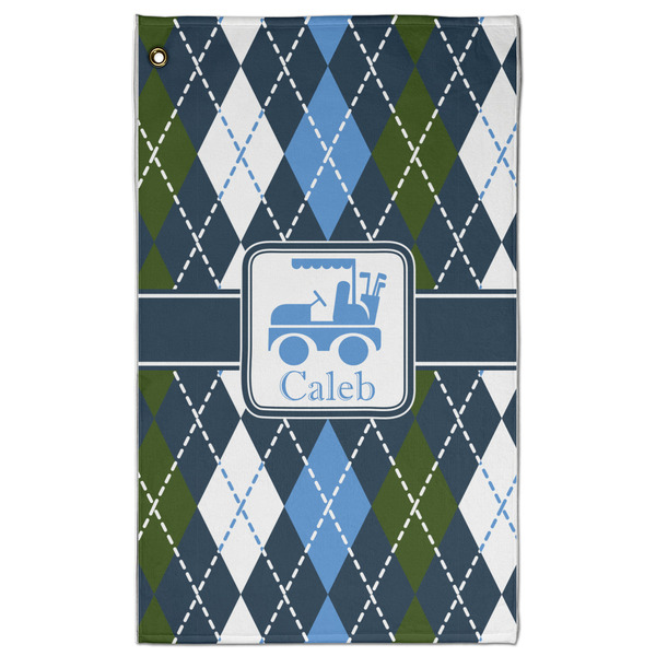 Custom Blue Argyle Golf Towel - Poly-Cotton Blend - Large w/ Name or Text