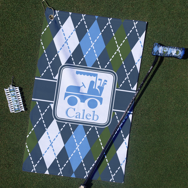 Custom Blue Argyle Golf Towel Gift Set (Personalized)