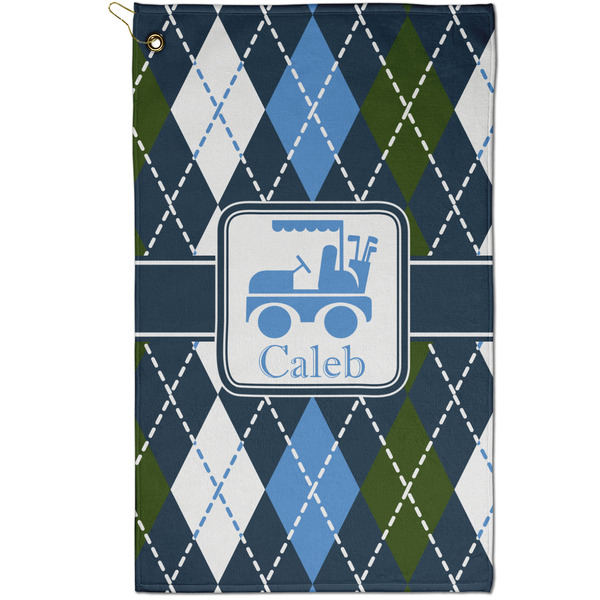 Custom Blue Argyle Golf Towel - Poly-Cotton Blend - Small w/ Name or Text