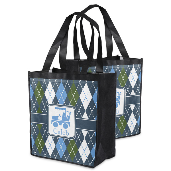 Blue Argyle Grocery Bag - MAIN