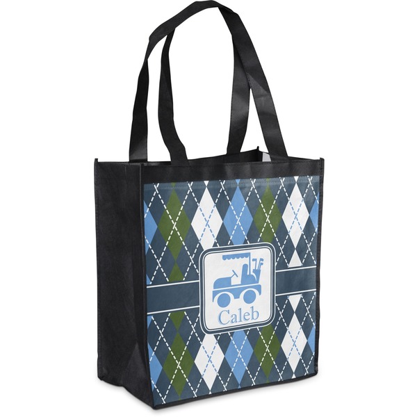 Custom Blue Argyle Grocery Bag (Personalized)
