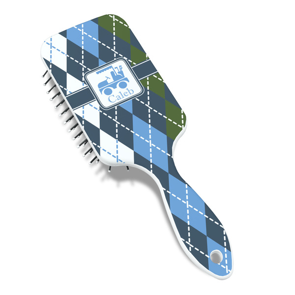 Blue Argyle Hair Brush - Angle View