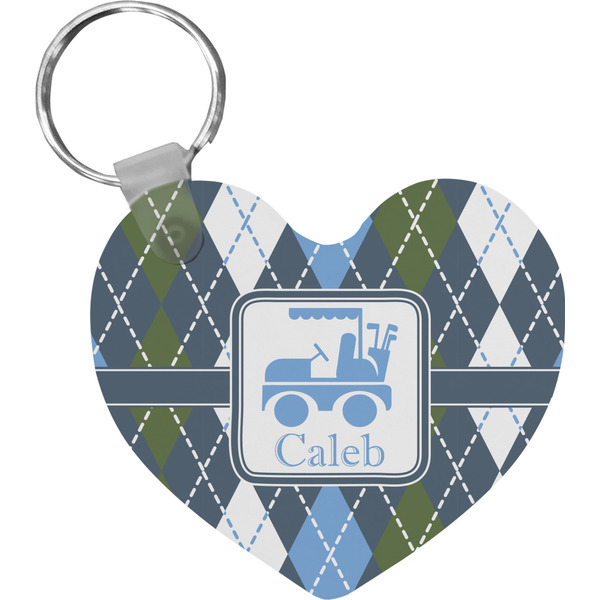Custom Blue Argyle Heart Plastic Keychain w/ Name or Text