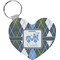 Blue Argyle Heart Plastic Keychain w/ Name or Text
