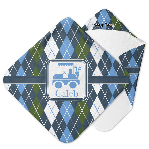 Custom Blue Argyle Hooded Baby Towel (Personalized)