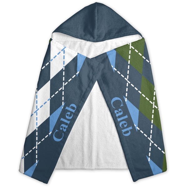 Blue Argyle Hooded Towel - Folded