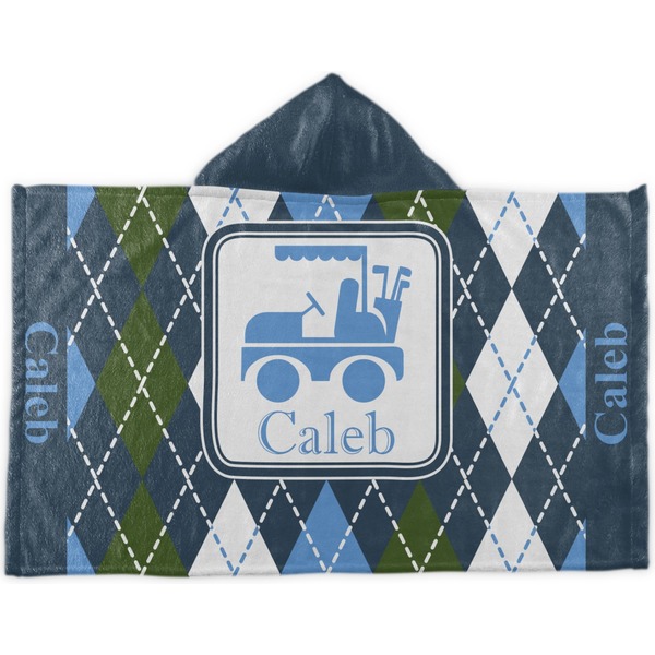 Custom Blue Argyle Kids Hooded Towel (Personalized)