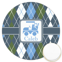 Blue Argyle Printed Cookie Topper - 3.25" (Personalized)