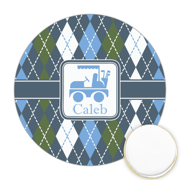 Custom Blue Argyle Printed Cookie Topper - 2.5" (Personalized)
