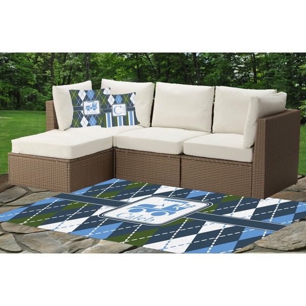 Blue Argyle Outdoor Mat & Cushions