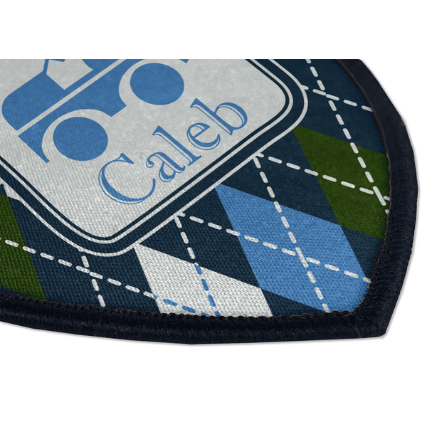 Blue Argyle Iron on Shield 3 Detail
