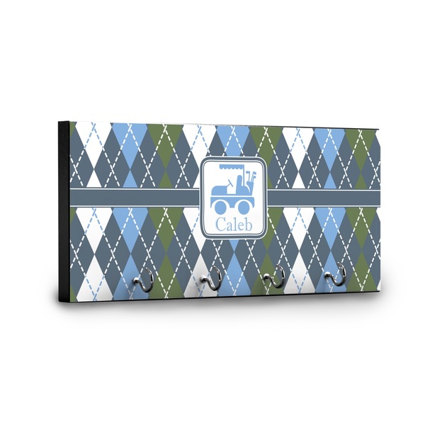 Blue Argyle Key Hanger - Front View with Hooks