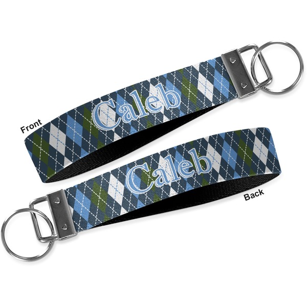 Blue Argyle Key-chain - Metal and Nylon - Front and Back