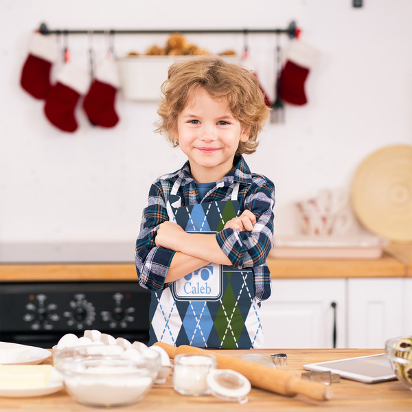 Blue Argyle Kid's Aprons - Small - Lifestyle
