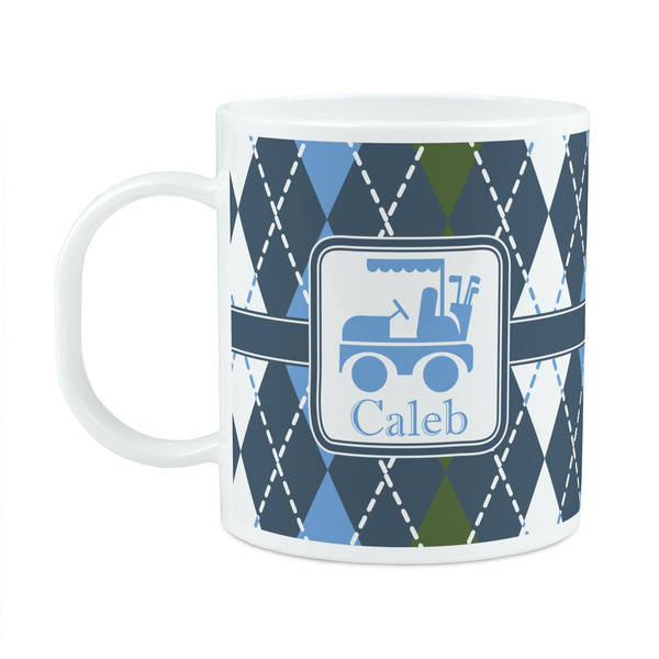 Custom Blue Argyle Plastic Kids Mug (Personalized)