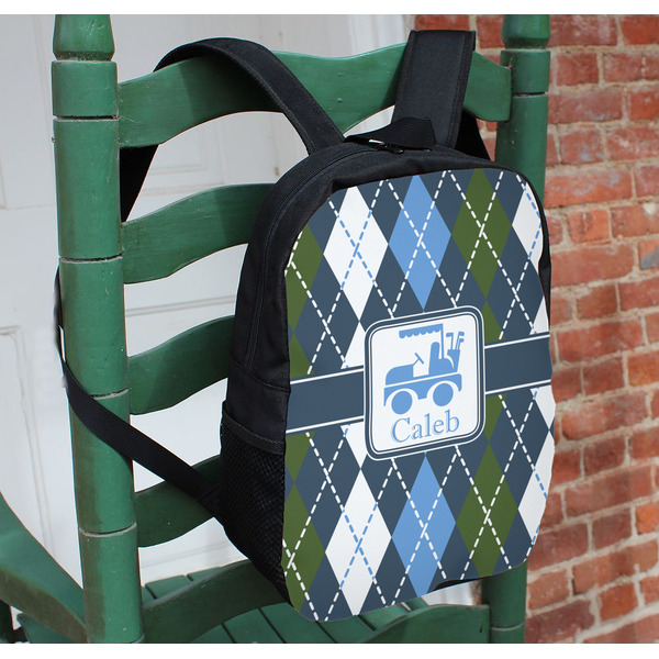 Blue Argyle Kids Backpack - In Context