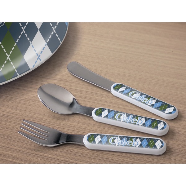 Blue Argyle Kids Flatware w/ Plate