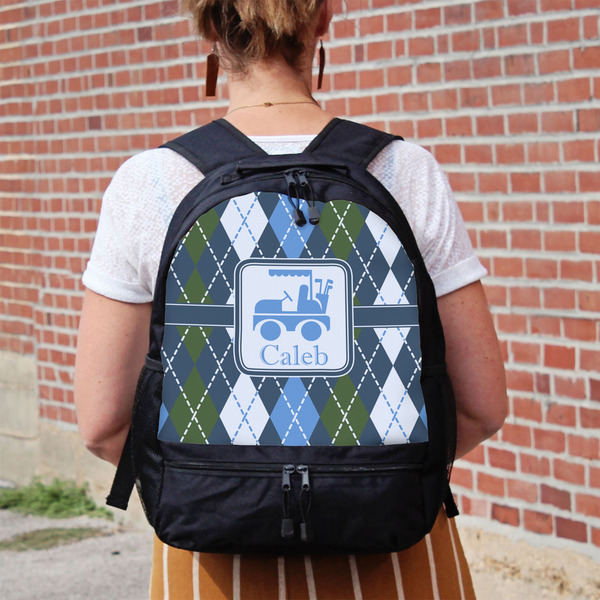 Blue Argyle Large Backpack - Black - On Back
