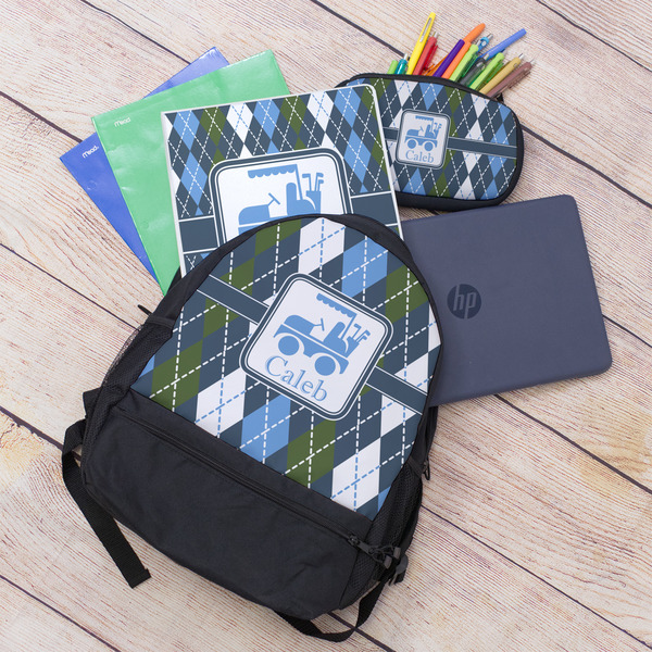 Blue Argyle Large Backpack - Black - With Stuff