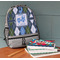 Blue Argyle Large Backpack - Gray - On Desk