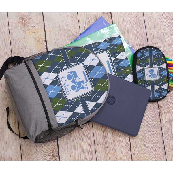 Blue Argyle Large Backpack - Gray - With Stuff