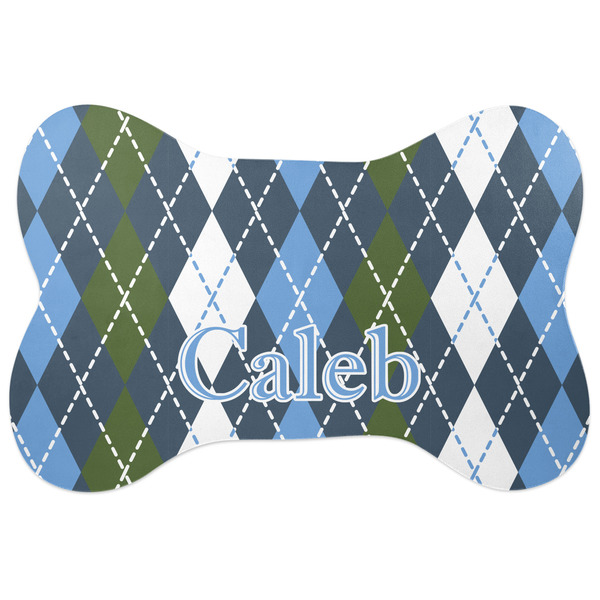 Custom Blue Argyle Bone Shaped Dog Food Mat (Personalized)