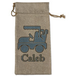 Blue Argyle Large Burlap Gift Bag - Front (Personalized)