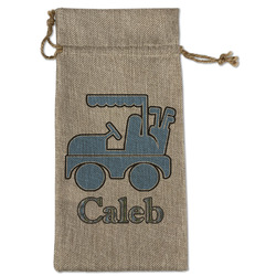 Blue Argyle Large Burlap Gift Bag - Front (Personalized)