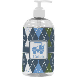 Blue Argyle Plastic Soap / Lotion Dispenser (16 oz - Large - White) (Personalized)