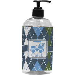 Blue Argyle Plastic Soap / Lotion Dispenser (16 oz - Large - Black) (Personalized)