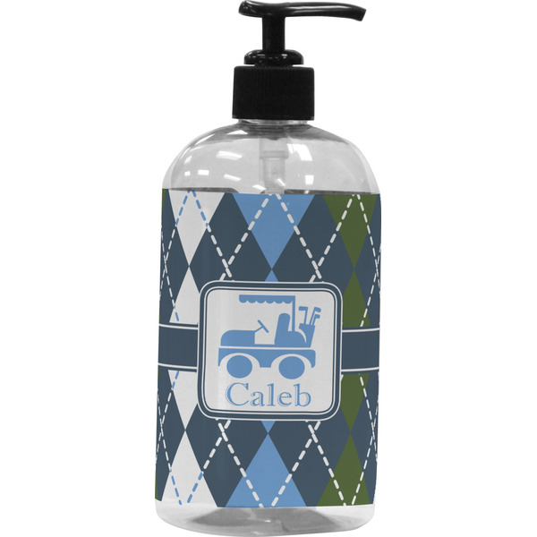 Custom Blue Argyle Plastic Soap / Lotion Dispenser (16 oz - Large - Black) (Personalized)