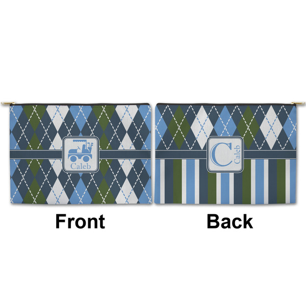 Blue Argyle Large Zipper Pouch Approval (Front and Back)