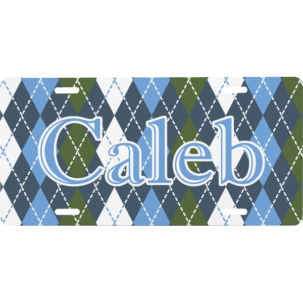 Custom Blue Argyle Front License Plate (Personalized)