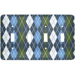 Blue Argyle Light Switch Cover (4 Toggle Plate)