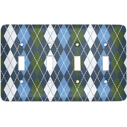 Blue Argyle Light Switch Cover (4 Toggle Plate)