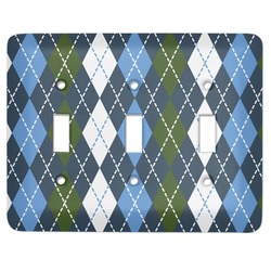 Blue Argyle Light Switch Cover (3 Toggle Plate)