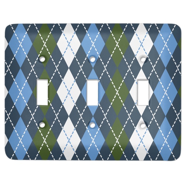 Custom Blue Argyle Light Switch Cover (3 Toggle Plate)