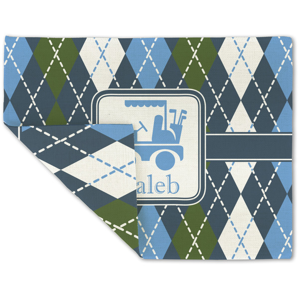 Custom Blue Argyle Double-Sided Linen Placemat - Single w/ Name or Text
