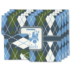 Blue Argyle Linen Placemat w/ Name or Text