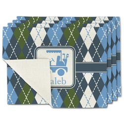 Blue Argyle Single-Sided Linen Placemat - Set of 4 w/ Name or Text