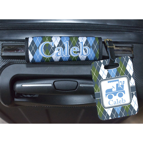 Blue Argyle Luggage Wrap & Tag