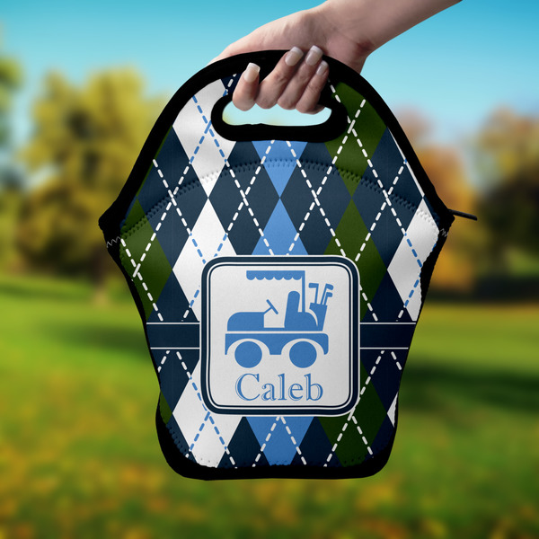 Blue Argyle Lunch Bag - Hand