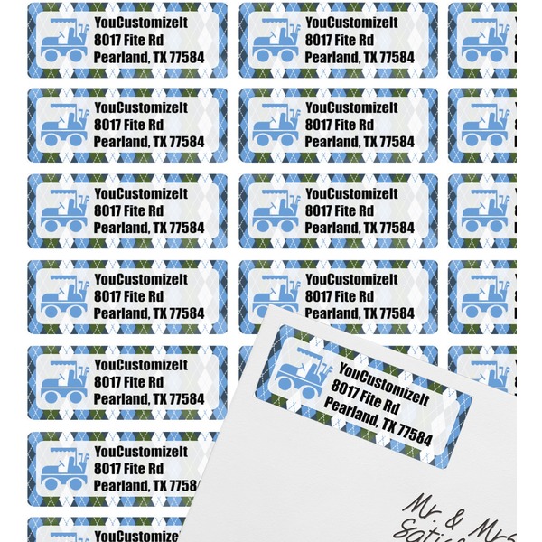 Blue Argyle Mailing Label on Envelope - Multiple Labels