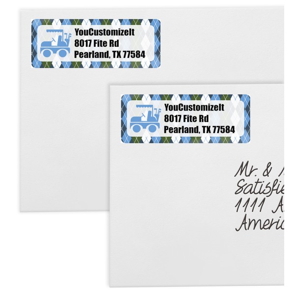 Blue Argyle Mailing Labels - Double Stack Close Up