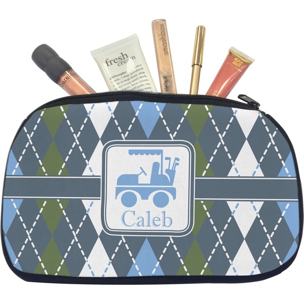 Custom Blue Argyle Makeup / Cosmetic Bag - Medium (Personalized)