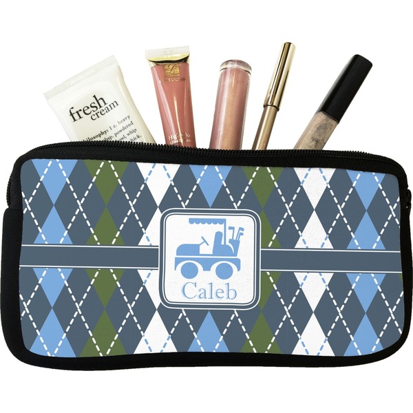 Custom Blue Argyle Makeup / Cosmetic Bag (Personalized)
