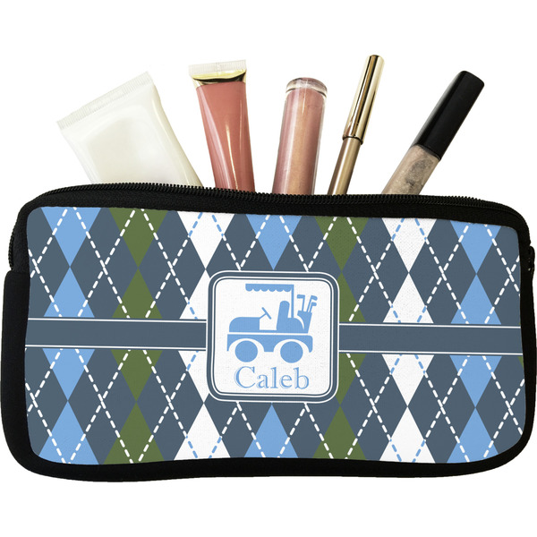 Custom Blue Argyle Makeup / Cosmetic Bag (Personalized)