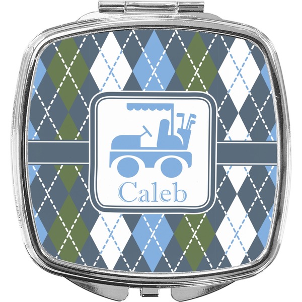 Custom Blue Argyle Compact Makeup Mirror (Personalized)